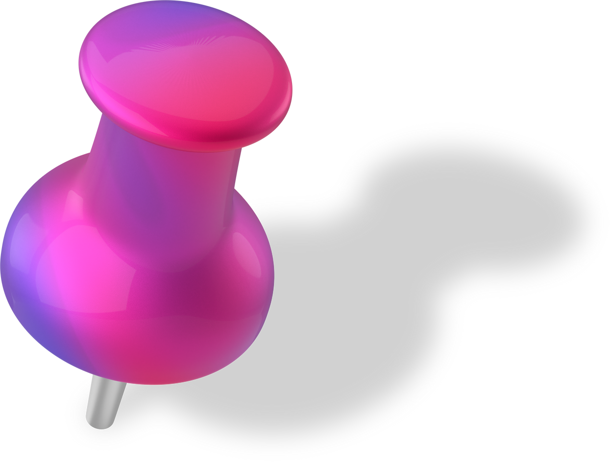Push pin. Drawing pin. 3D pin with shadow.